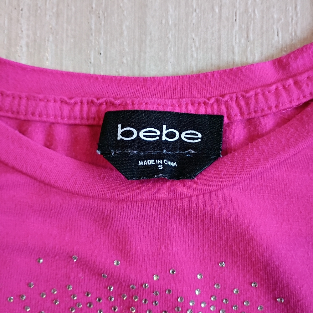 bebe Neon Pink Short Sleeve Tee with Rhinestone Logo - Picture 4 of 7